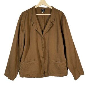 Eileen Fisher Linen Cotton Jacket Women Plus 3X Brown Light Blazer Lagenlook